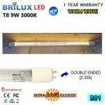 LED Neon Pendek TL T8 Tube 9W 60 cm Cover Transparant - WARM WHITE | Brilux - Double E